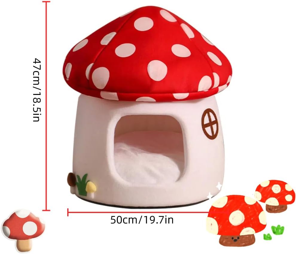 Mushroom Shape Cat House Cow Shape Cats Cave Bed Semi-Enclosed Cave-Style Warm Cat House Pet Nest for Cats Small Dogs