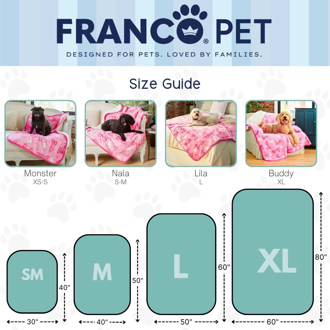 Barbie Waterproof Dog Bed Cover, XL 60x80 Pet Blanket for Furniture Bed Couch Sofa, (Officially Licensed) by Franco