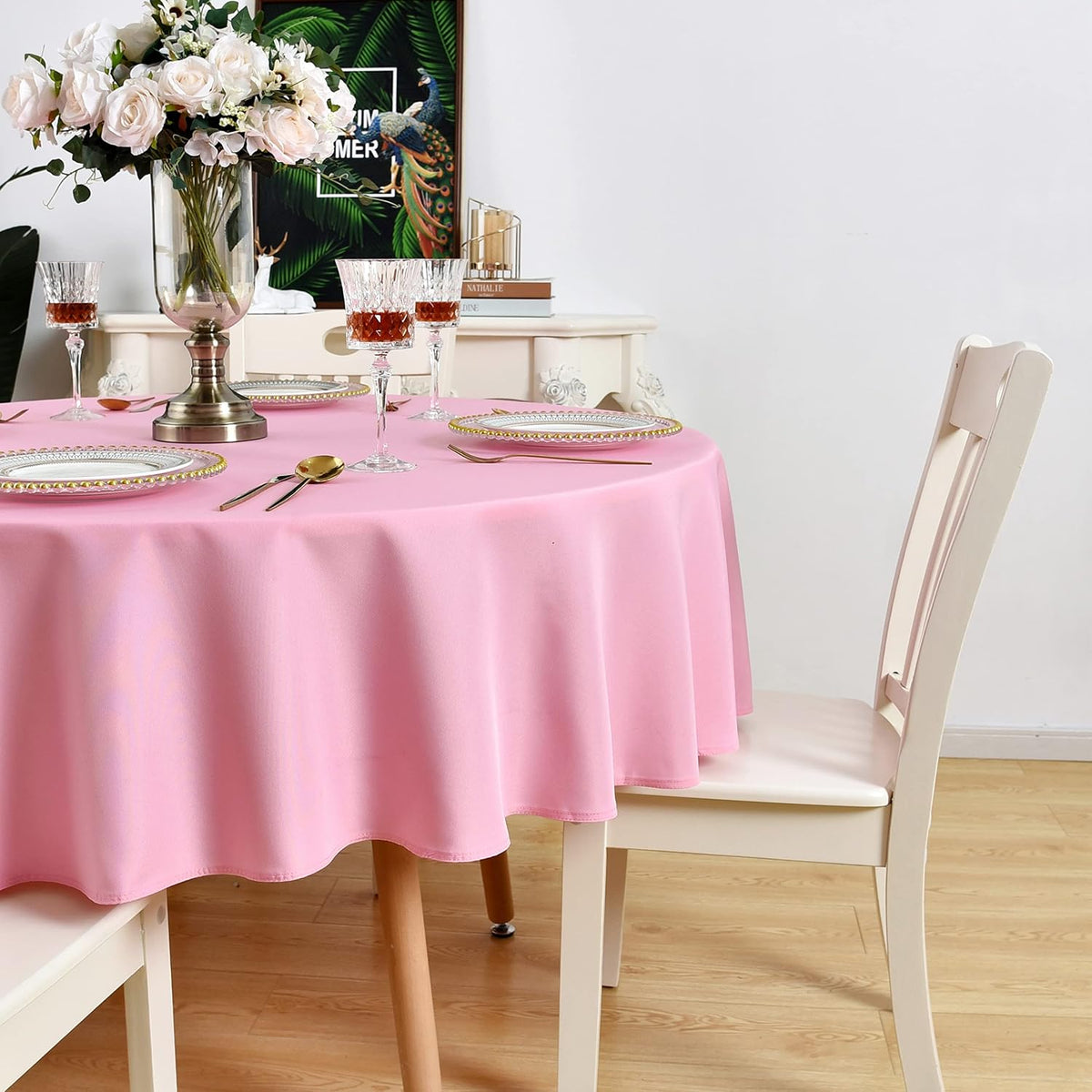 2 Pack Pink Round Tablecloth Waterproof Table Cloth, 60 inch