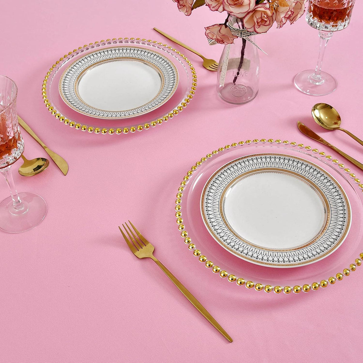 2 Pack Pink Round Tablecloth Waterproof Table Cloth, 60 inch