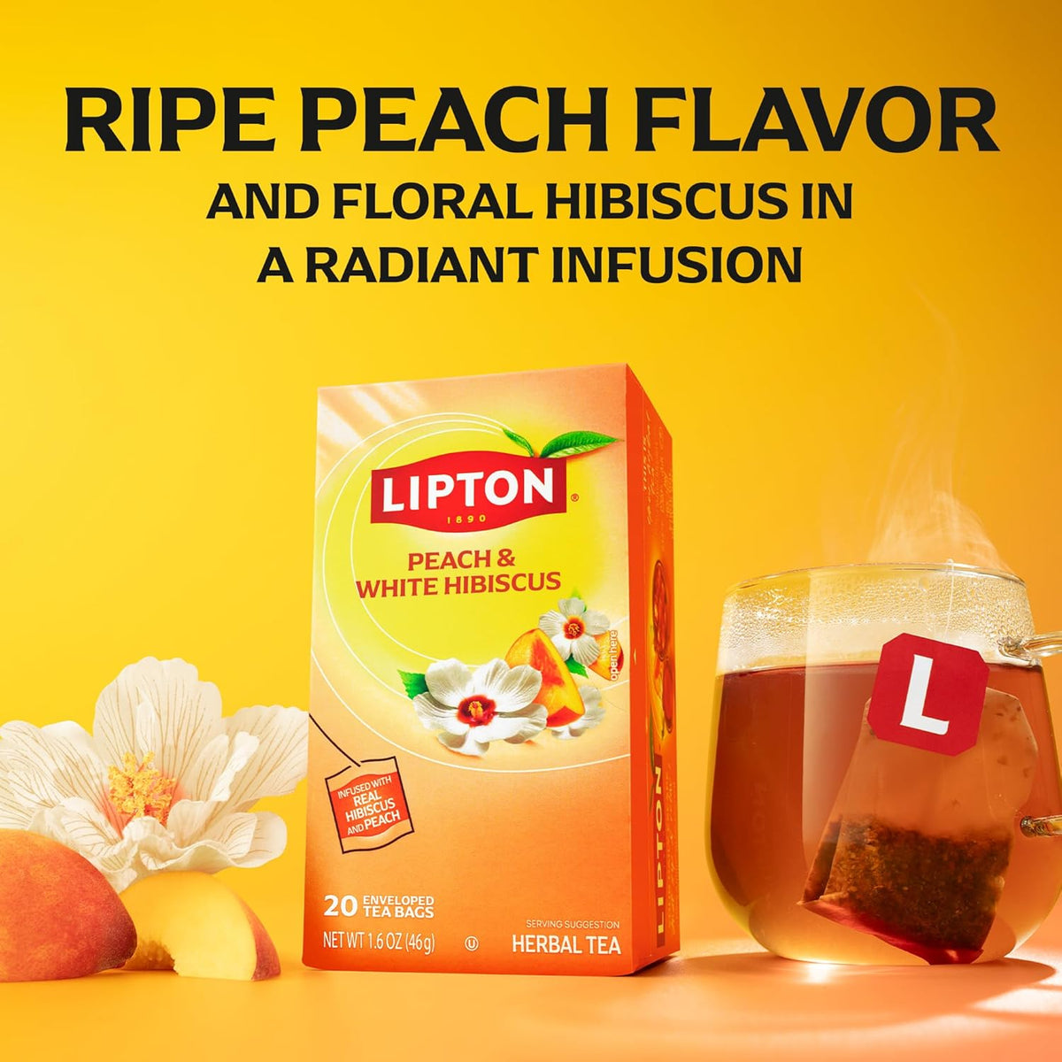 Peach Paradise Tea Bags, caffeine free Tea, Fruit and Herbal Tea, Individually Wrapped, 20 Tea Bags