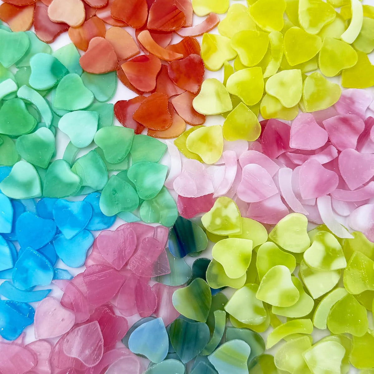 12 Four-Leaf Clover Sets – Transparent Pink Hand-Cut Stained Glass Mosaic Tiles – Heart-Shaped Pieces for Petals & Leaves in DIY Crafts & Art Projects
