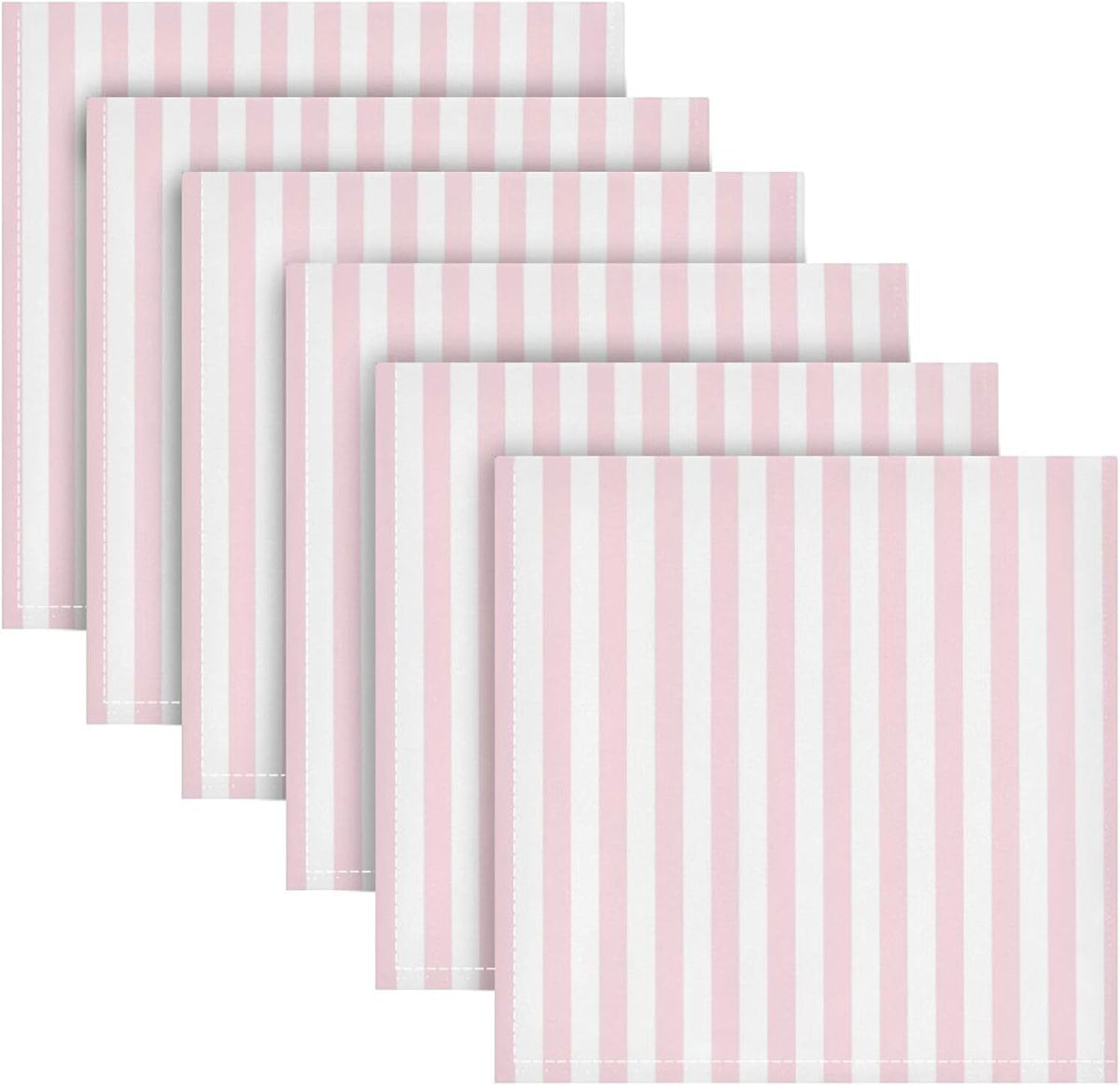 Qilmy Cloth Napkins Set of 6, Pink Stripes Reusable Washable Polyester Dinner Table Napkins for Family, Weddings, Parties, Home Decor, 20 x 20 Inch