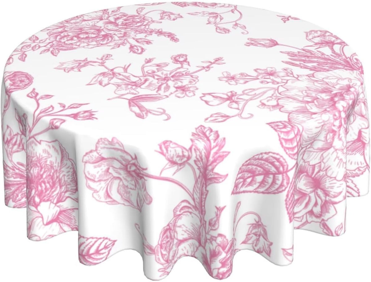 Pink Floral Tablecloth 60 Inch Round Chinoiserie Flowers Decorative Table Cloth Rustic Fabric Farmhouse Washable Table Cover for Picnic Party Holiday Home Indoor Outdoor