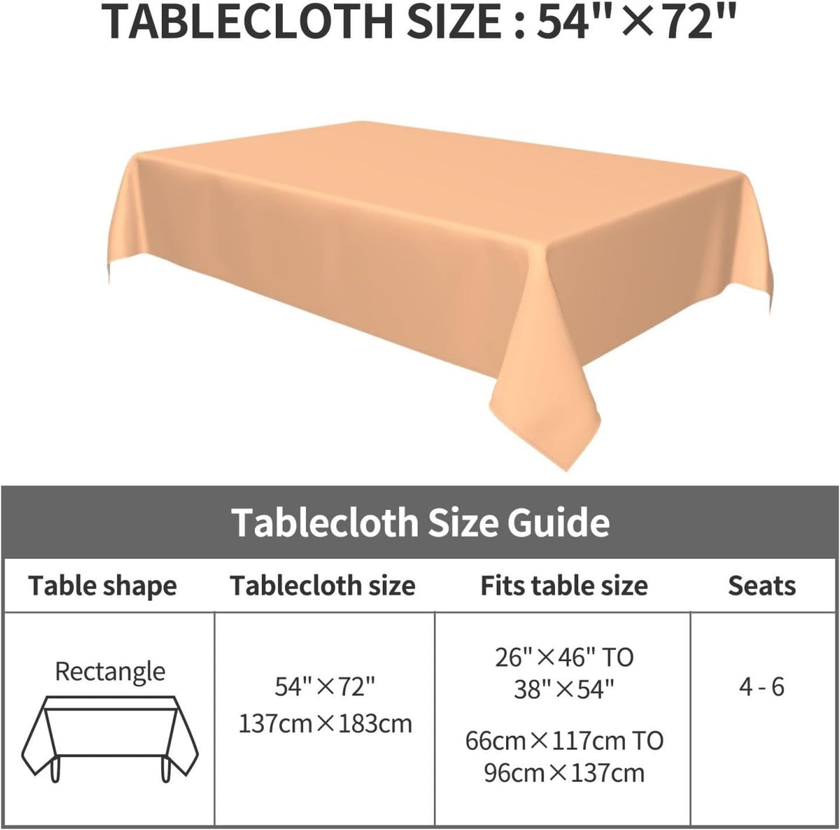 Trendy Peach Solid Color Elegant Rectangle Table Cloth Soft Washable Oblong Tablecloth Covers for Kitchen & Table Linens 54" x 72"