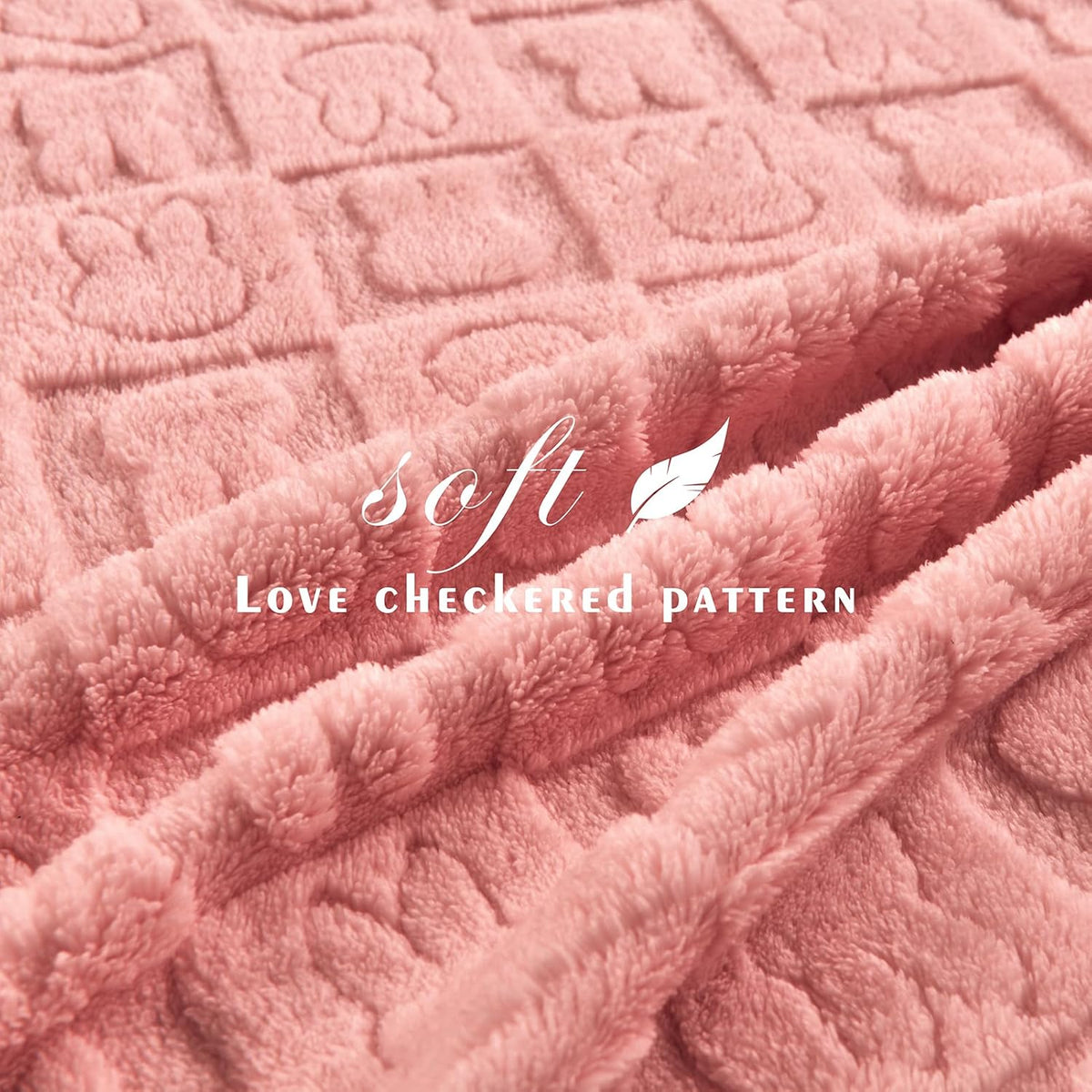 Bunny Checkered Throw Blankets,Soft Warm Blankets for Lover Women Men Friends Gifts Pets,Lightweight Fuzzy Blanket for Couch Sofa Bed Travel and Camping(Pink,90"x90")