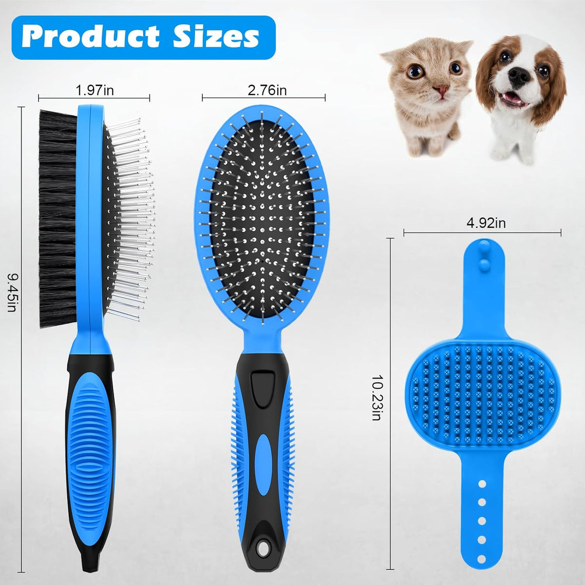 2PCS Pet Grooming Tools - Double-Sided Brush for Shedding and Bathing, Suitable for Short/Long Haired Dogs Cats and Horses, Deshedding Dog Brush, Mane & Tail Combs for Horses - Pet Supplies (Blue)