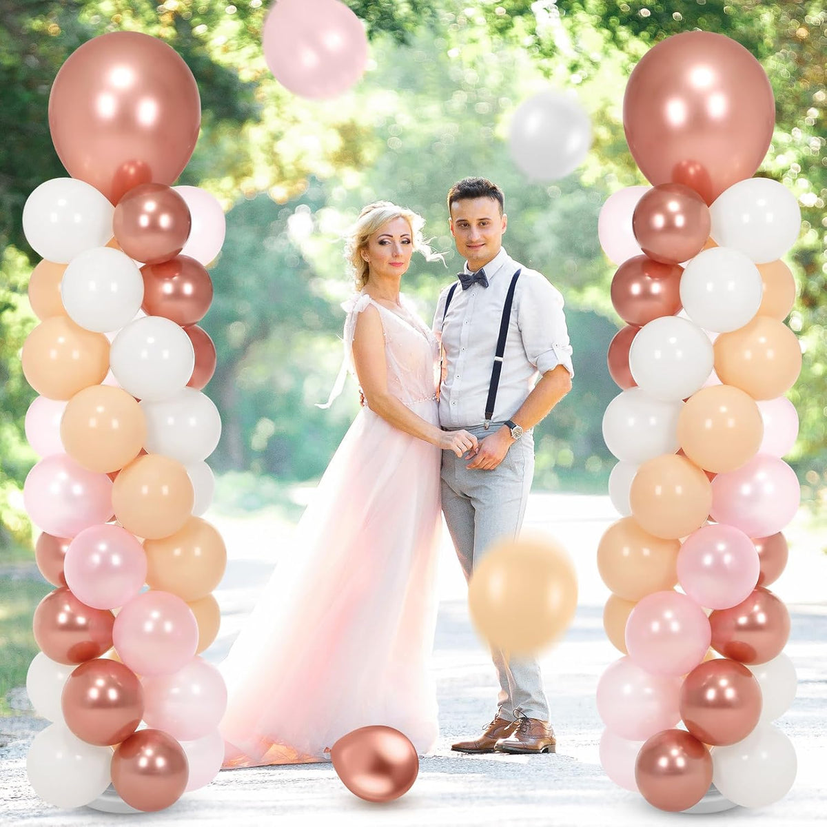2 Sets 163 Pcs Pink Metallic Rose Gold Balloons Column Stand Kit