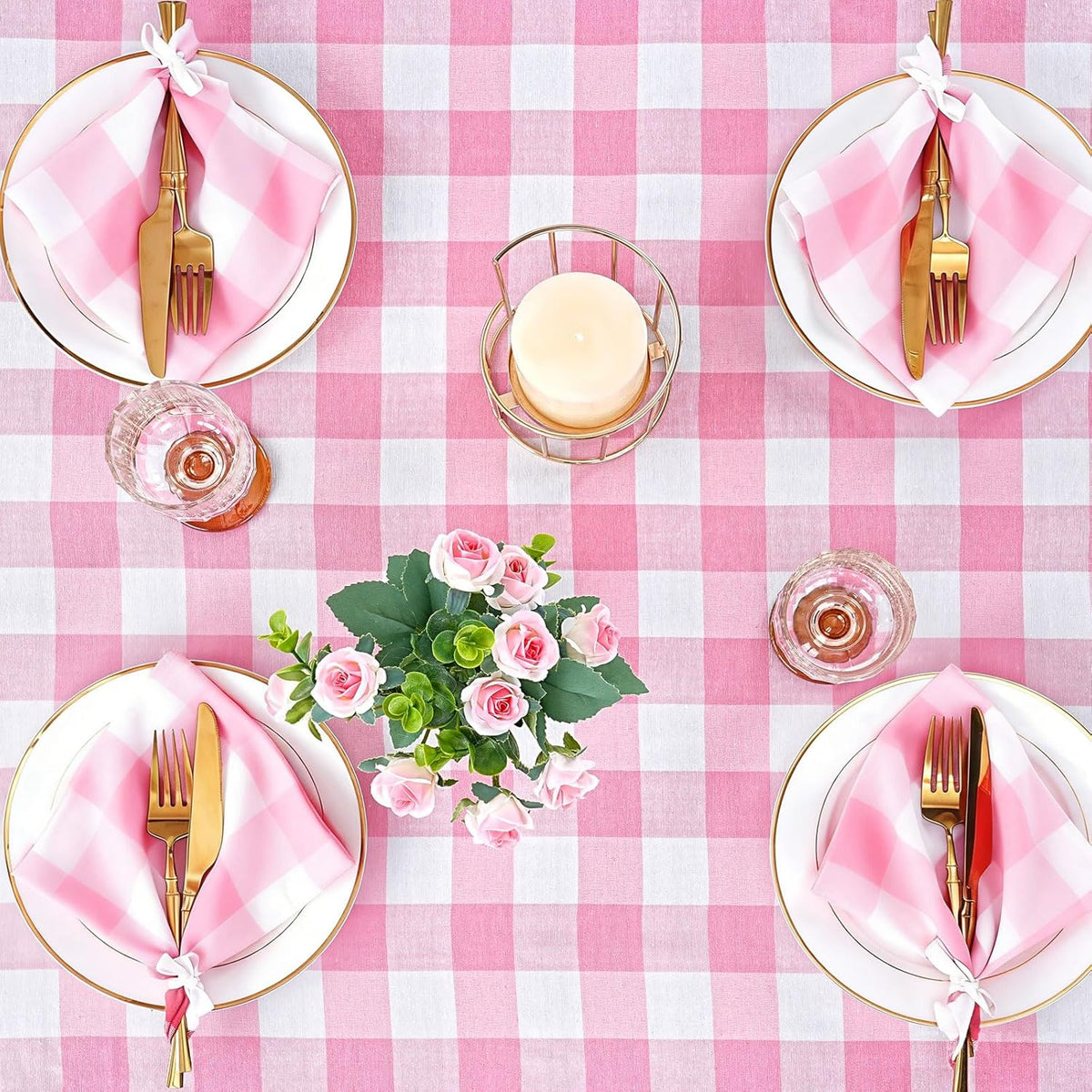 Pink Plaid Tablecloth Checkered Fabric Cover 56x120 Inch Table Cloths Decor
