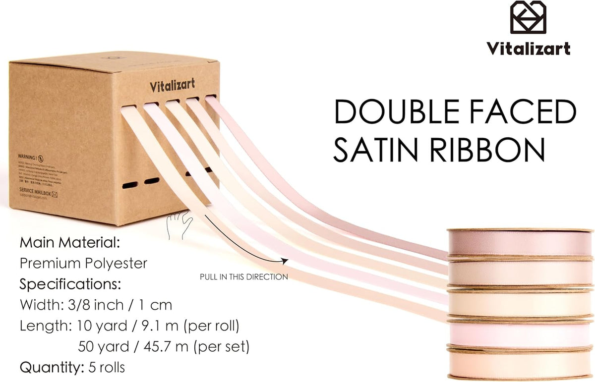 Pink Ribbons for Crafts 3/8" x 50Yds Double-Faced Satin Ribbon