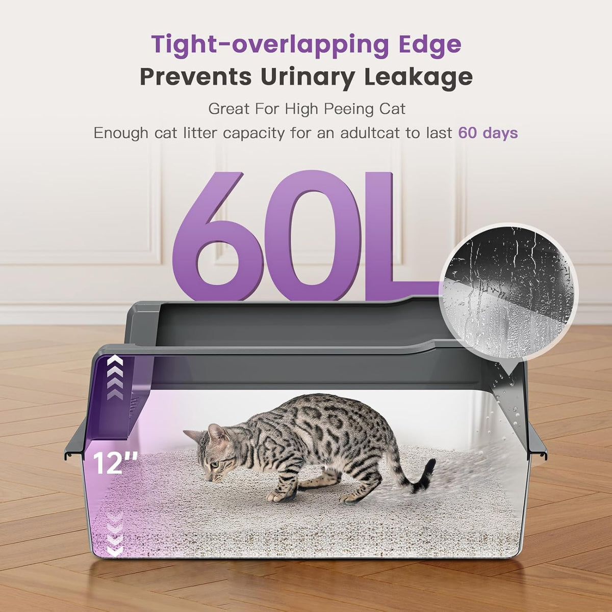 Extra Large XXL Stainless Steel Cat Litter Box with Lid, 26" L x 18" W x 12" H Metal Litter Box with Hight Sides for Big Cats & Multiple Cats, Never Absorbs Odors, Anti-Urine Leakage, Easy Cleaning