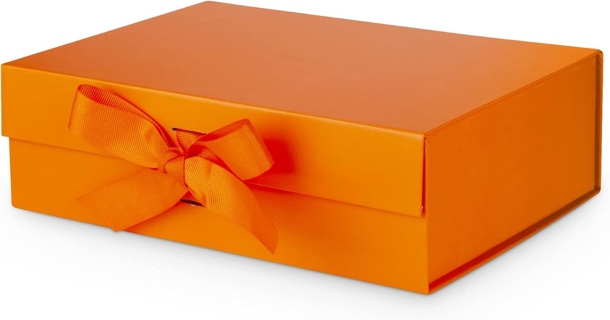 DaiJoob Gift Box with Lid for Presents 10.5x7.5x3.1 Inches with Ribbon and Magnetic Closure(1-Pack) (Orange)