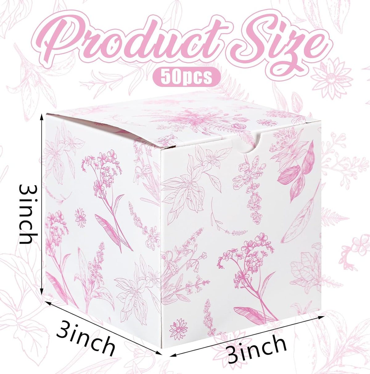 TecUnite 50 Pcs 3x3x3'' Pink Floral Paper Gift Candy Boxes Chinoiserie Flower Paper Gift Box Small Pink White Hydrangea Party Packaging Bag for Wedding Birthday Cardstock Shower Party Supply Decor