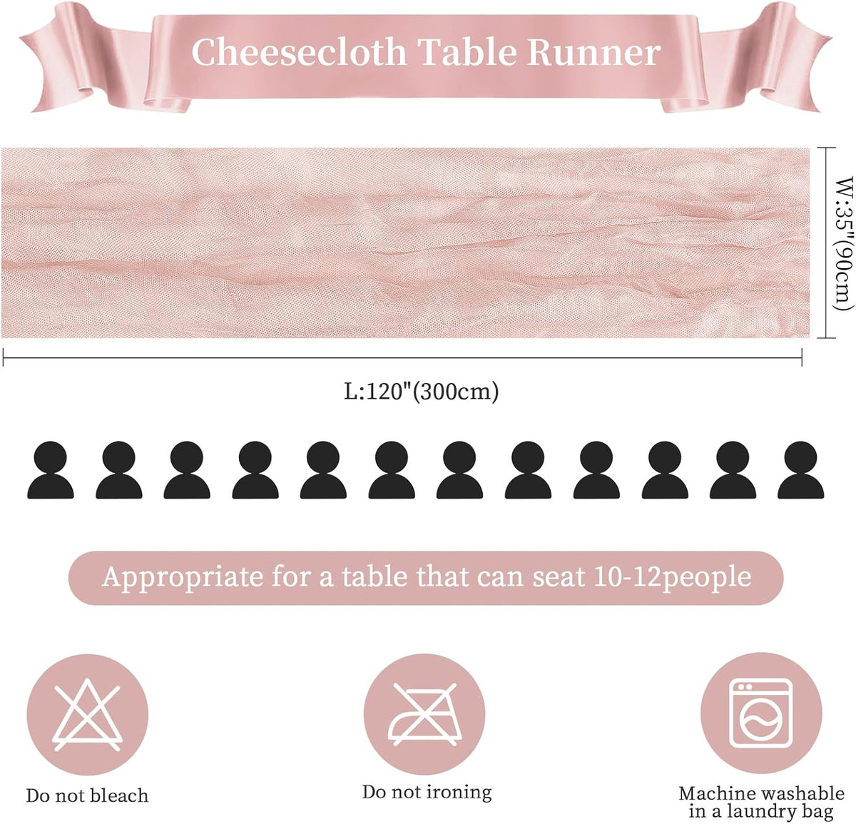 6 Pack Dusty Pink Cheesecloth Table Runner 35×120 Inch Fall Boho Home Decor