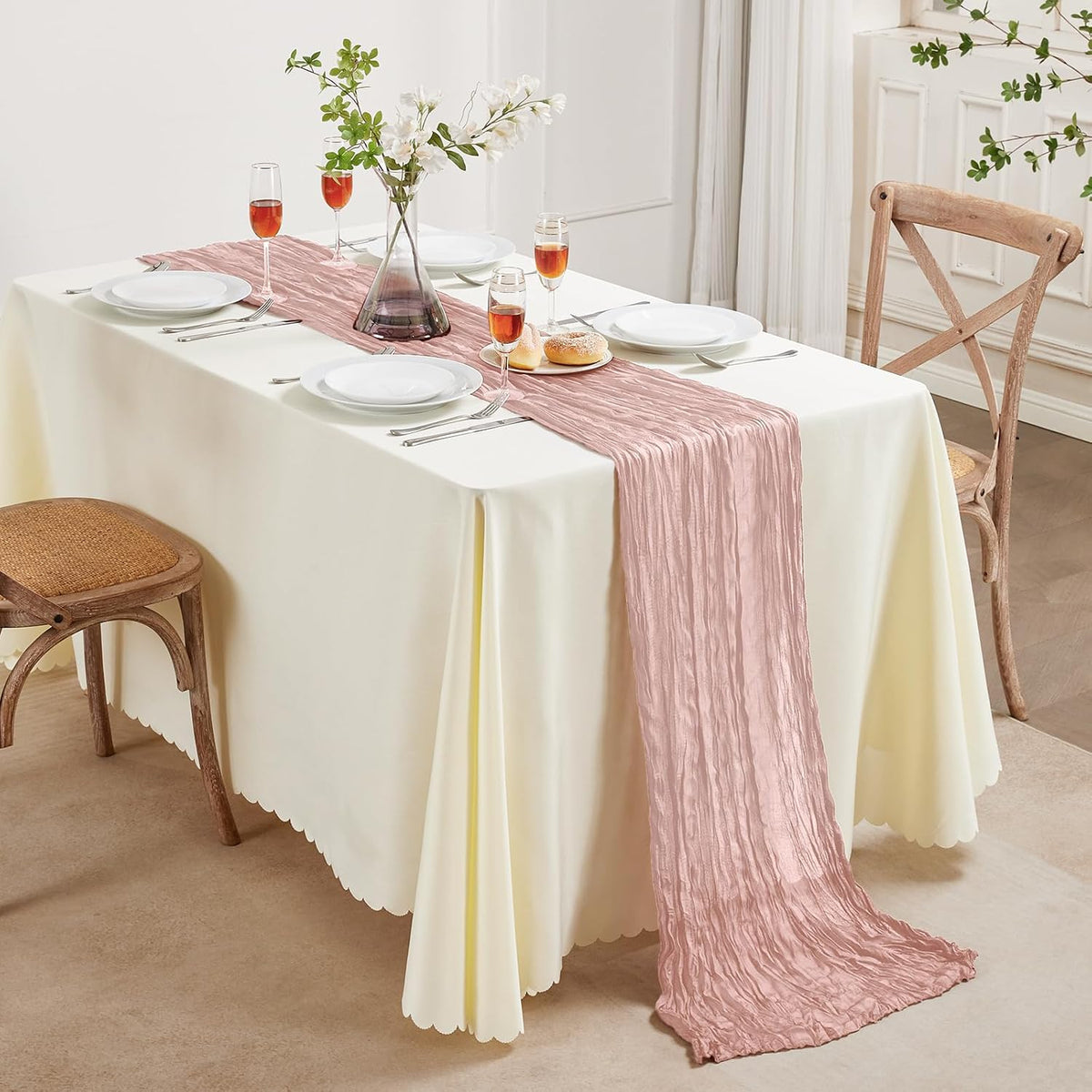 6 Pack Dusty Pink Cheesecloth Table Runner 35×120 Inch Fall Boho Home Decor