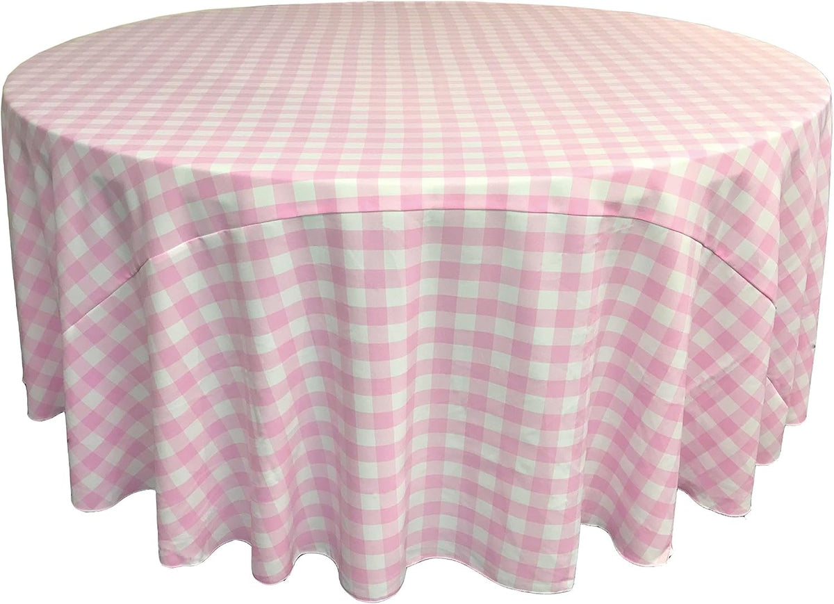 TCcheck120R-PinkK37 Polyester Gingham Checkered Tablecloth, White & Pink - 120 in. Round