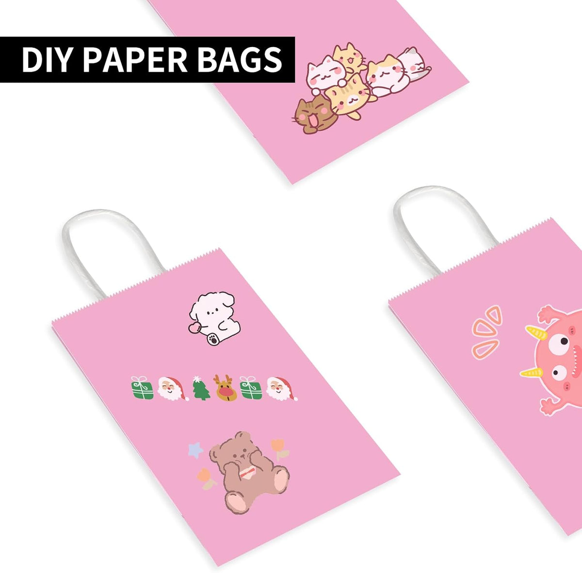 50 Pack 5.25x3.25x8.25 Inch Small Light Pink Kraft Paper Bags with Handles Bulk, Gift Wrap Bags for Favors Grocery Retail Party Birthday Shopping Business Goody Craft Merchandise Take Out Sacks
