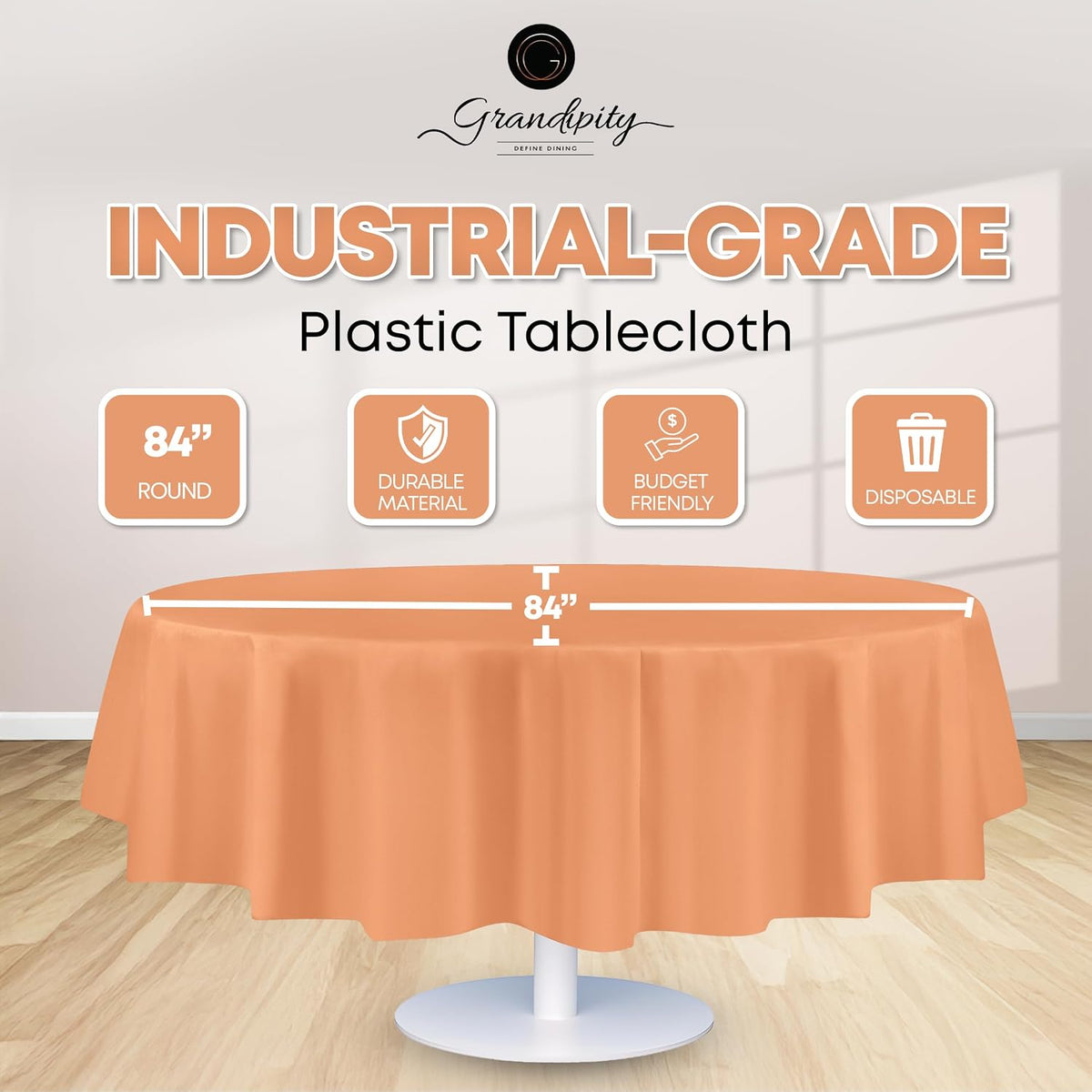 Peach Plastic Table Cloth Disposable (6 Pk) 84in Round Tablecloth Premium Party Table Cloths Disposable - Perfect Table Cloth Round Cover for Any Table Up to 6 Feet
