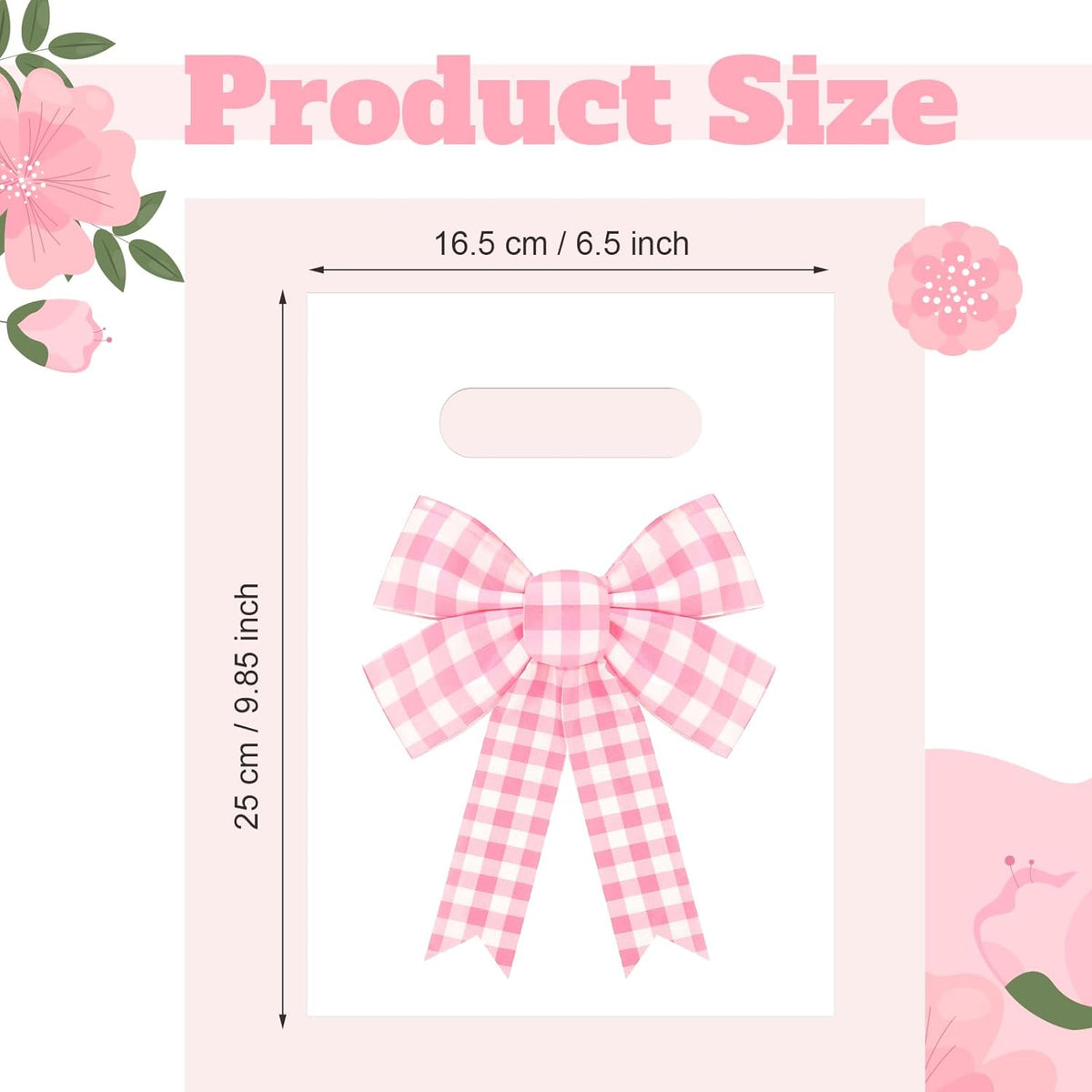 100 Pcs Pink Bow Gift Bags Coquette Plaid Bow Party Favor Plastic Bags Bulk with Handle for Birthday Wedding Bridal Shower Spring Easter Pastel Goodie Treat Bachelorette Party Supplies