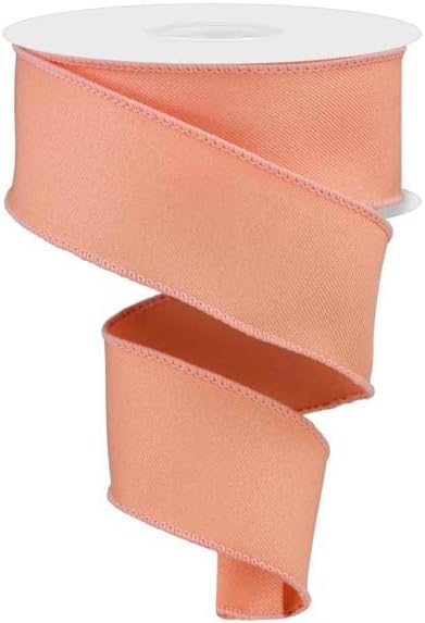 Solid Diagonal Weave Wired Edge Ribbon, 10 Yards (1.5 Inch, Peach)