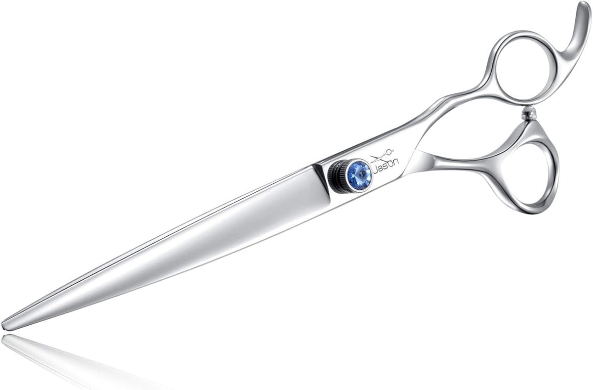 JASON 8" Straight Dog Grooming Scissors Long Pets Grooming Shears Premium Cats Trimming Kit with Offset Handle and a Jewelled Screw Sharp Comfortable Christmas Gift