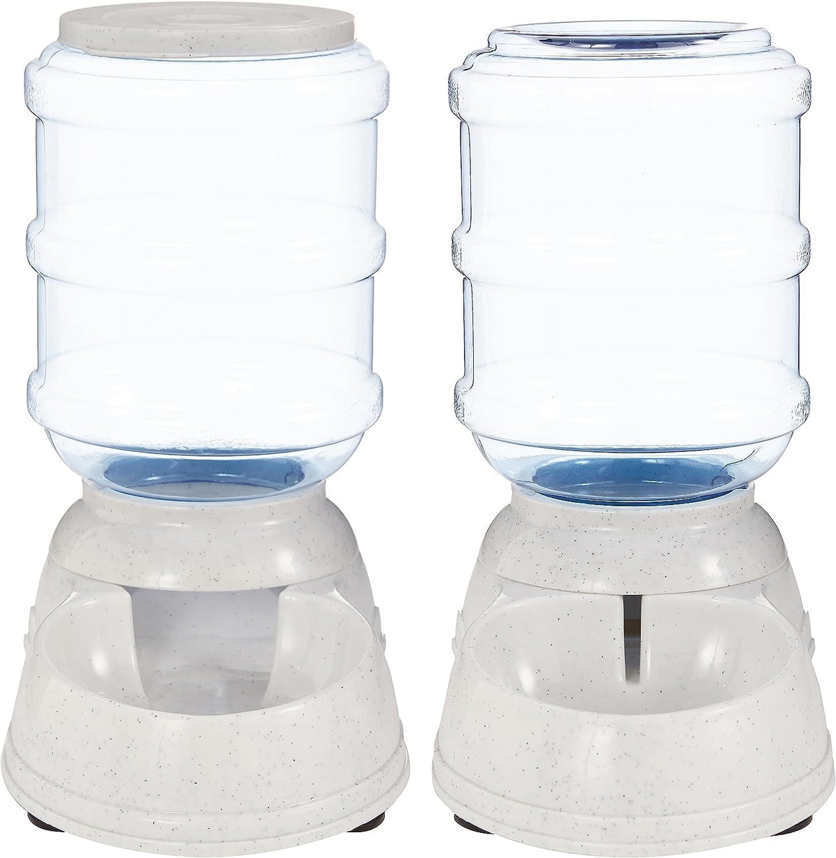 Amazon Basics Automatic Pet Water Dispenser and Gravity Food Feeder Set for Cat and Dog, Easy to Clean, 6-Pound Food Capacity, 1-Gallon, Small, Gray, Pack of 2