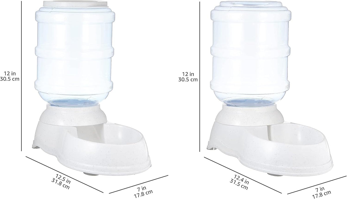 Amazon Basics Automatic Pet Water Dispenser and Gravity Food Feeder Set for Cat and Dog, Easy to Clean, 6-Pound Food Capacity, 1-Gallon, Small, Gray, Pack of 2