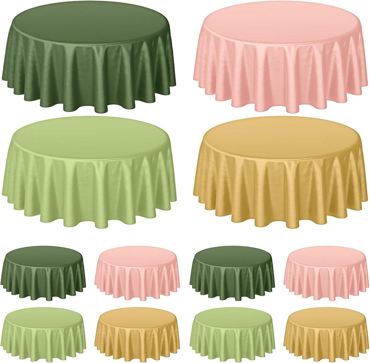 12 Pcs 84 Inch Sage Green Pink Gold Round Plastic Disposable Table Cloth Waterproof Tablecloth Circle Table Covers for Bridal Wedding Birthday Party Gender Reveal Baby Shower