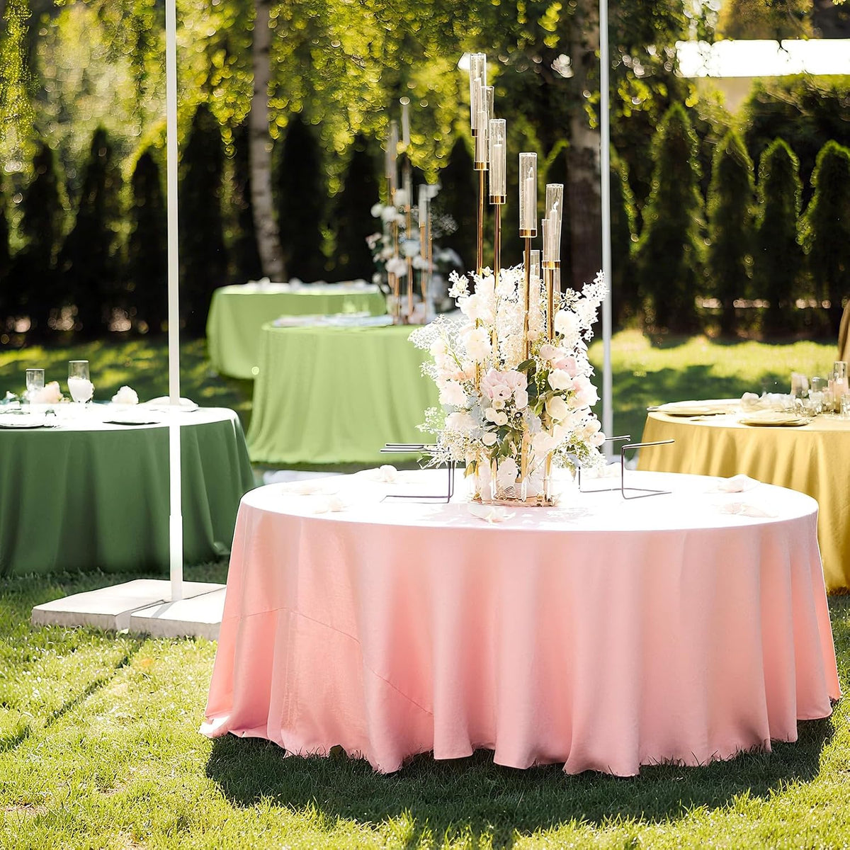 12 Pcs 84 Inch Sage Green Pink Gold Round Plastic Disposable Table Cloth Waterproof Tablecloth Circle Table Covers for Bridal Wedding Birthday Party Gender Reveal Baby Shower