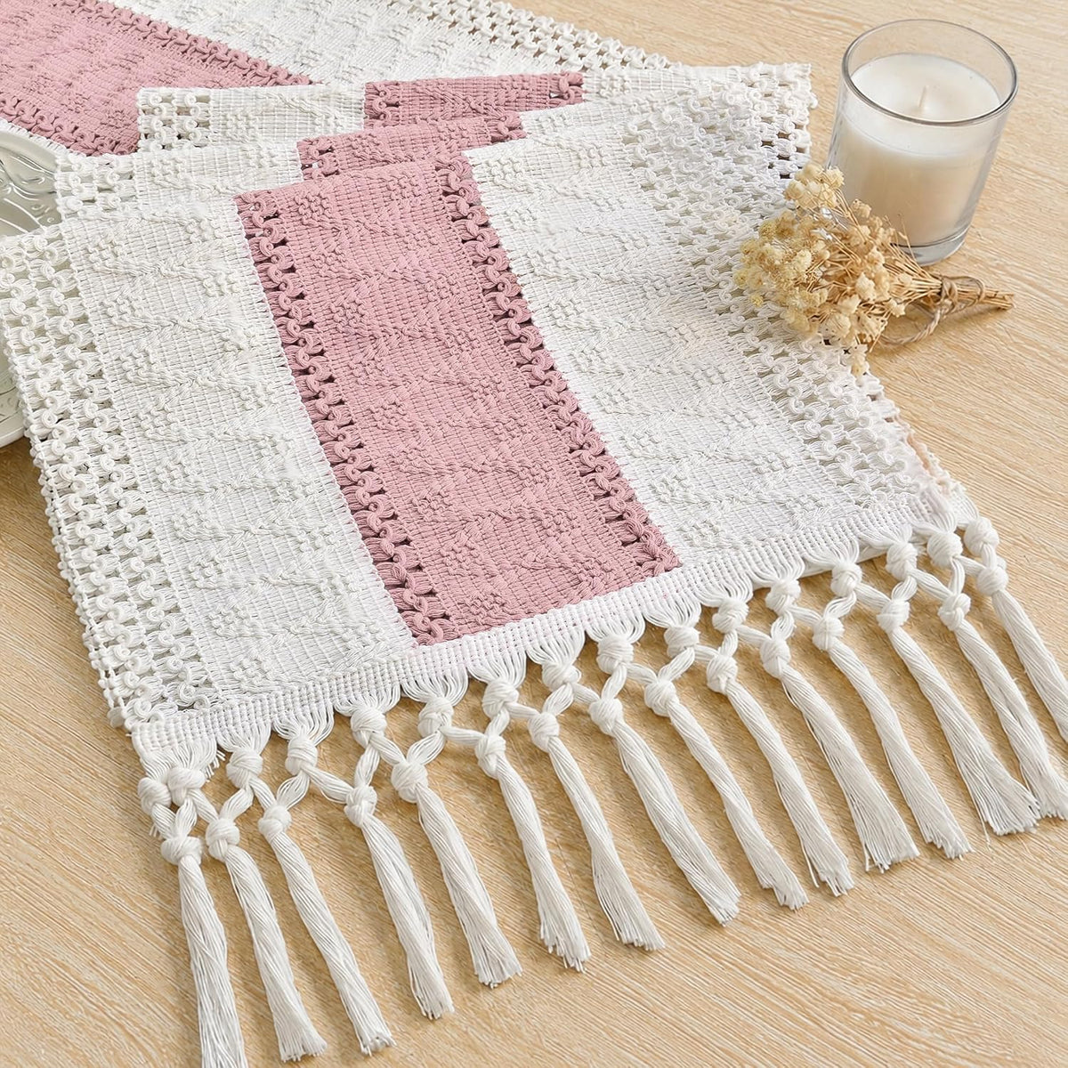 Boho Table Runner for Home Decor 12x72 Pink Fall Farmhouse Decor