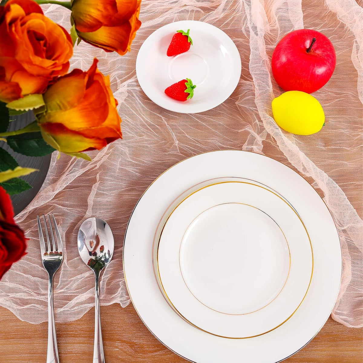 6pcs Coral Peach Spring Summer Cheesecloth Table Runner 35 x120 inches Rustic Gauze Boho Cheese Cloth Table Runner for Wedding Bridal Shower Baby Decoration