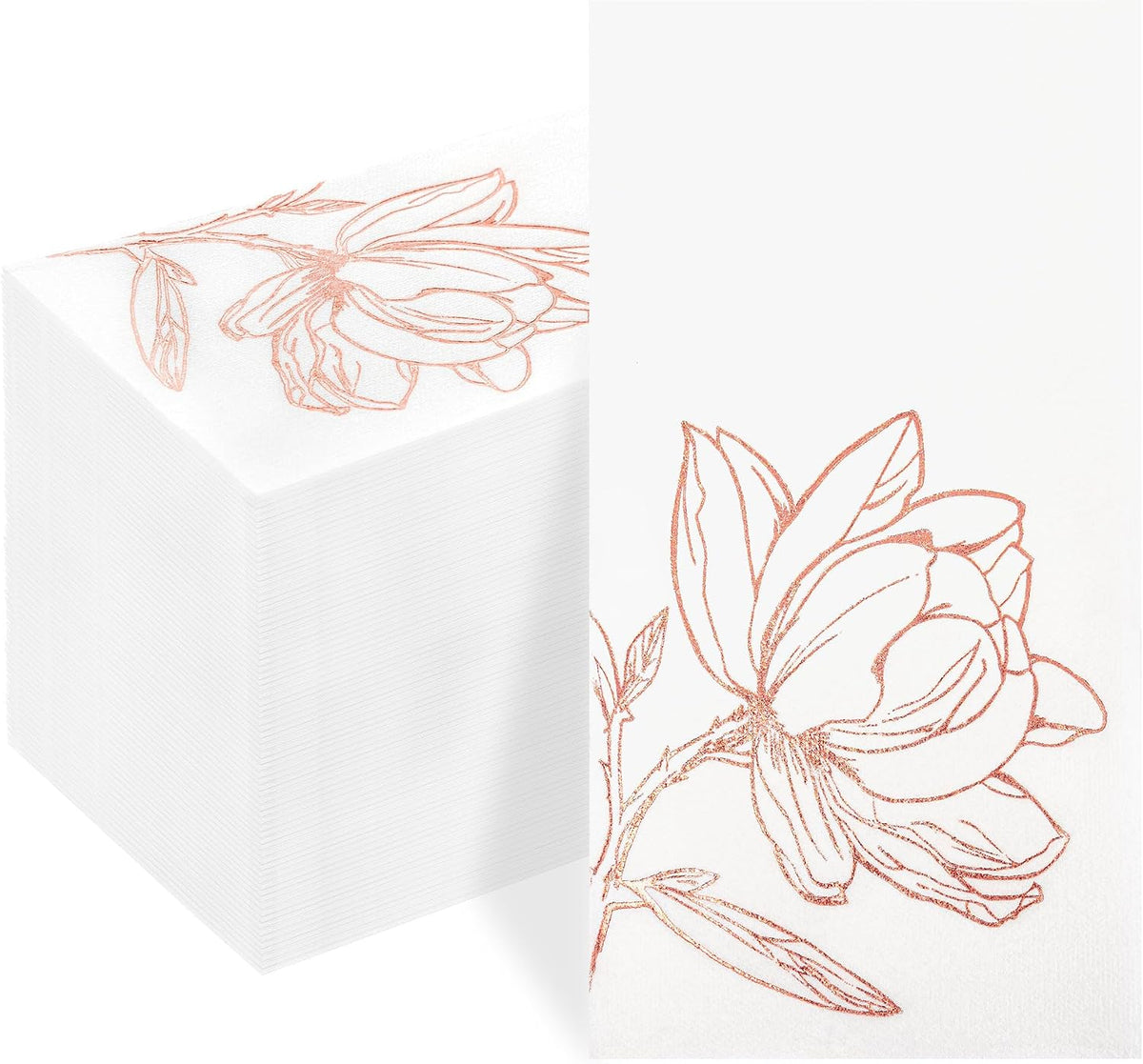 50 Pack Rose Gold Napkins - Magnolia Disposable Napkins for Weddings