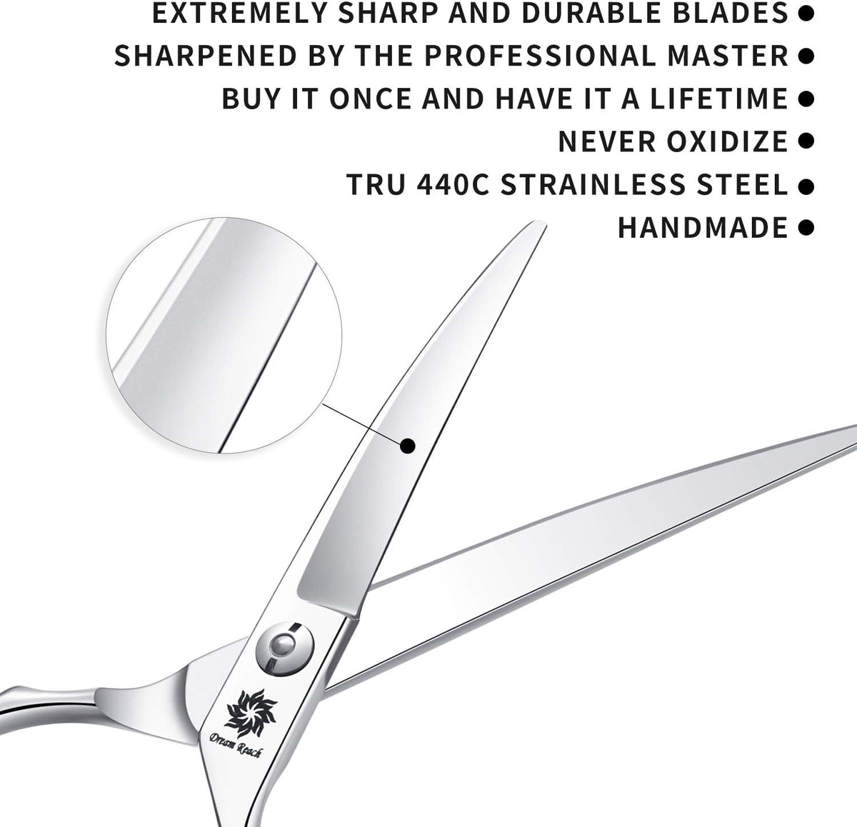 Dream Reach Dog Grooming Scissors - 6.5" Professional Sharp Downword Curved Shears with Ergonomic Handle for Cats Dogs