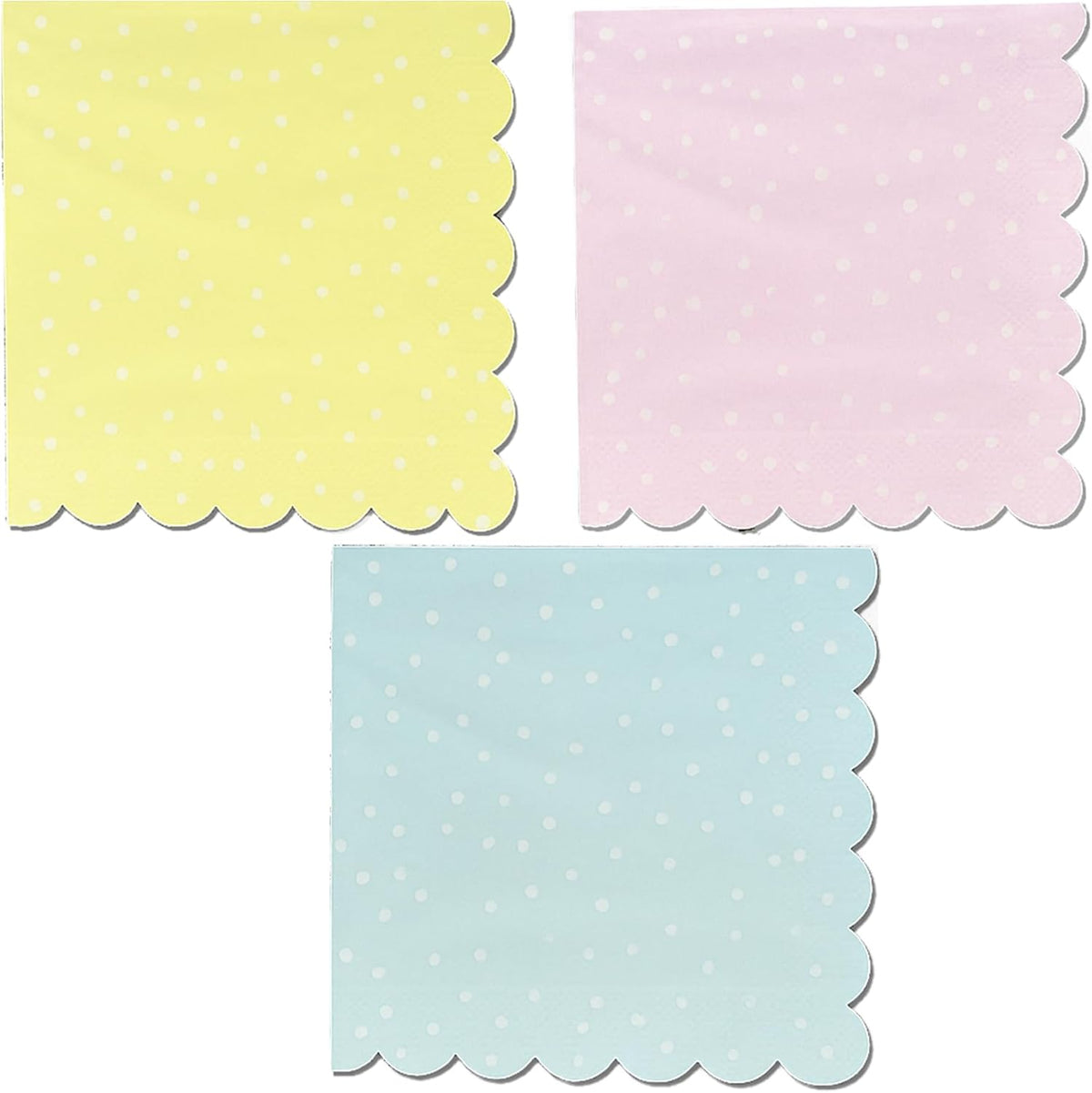 Coterie Seashell Napkins (25 per Pack) – Scallop-Shaped Party Napkins with Shimmery Foil Detail for Mermaid Parties, Beach Themes & Coastal Celebrations | 3-Ply Disposable | 5" x 5" (Polka Dot)