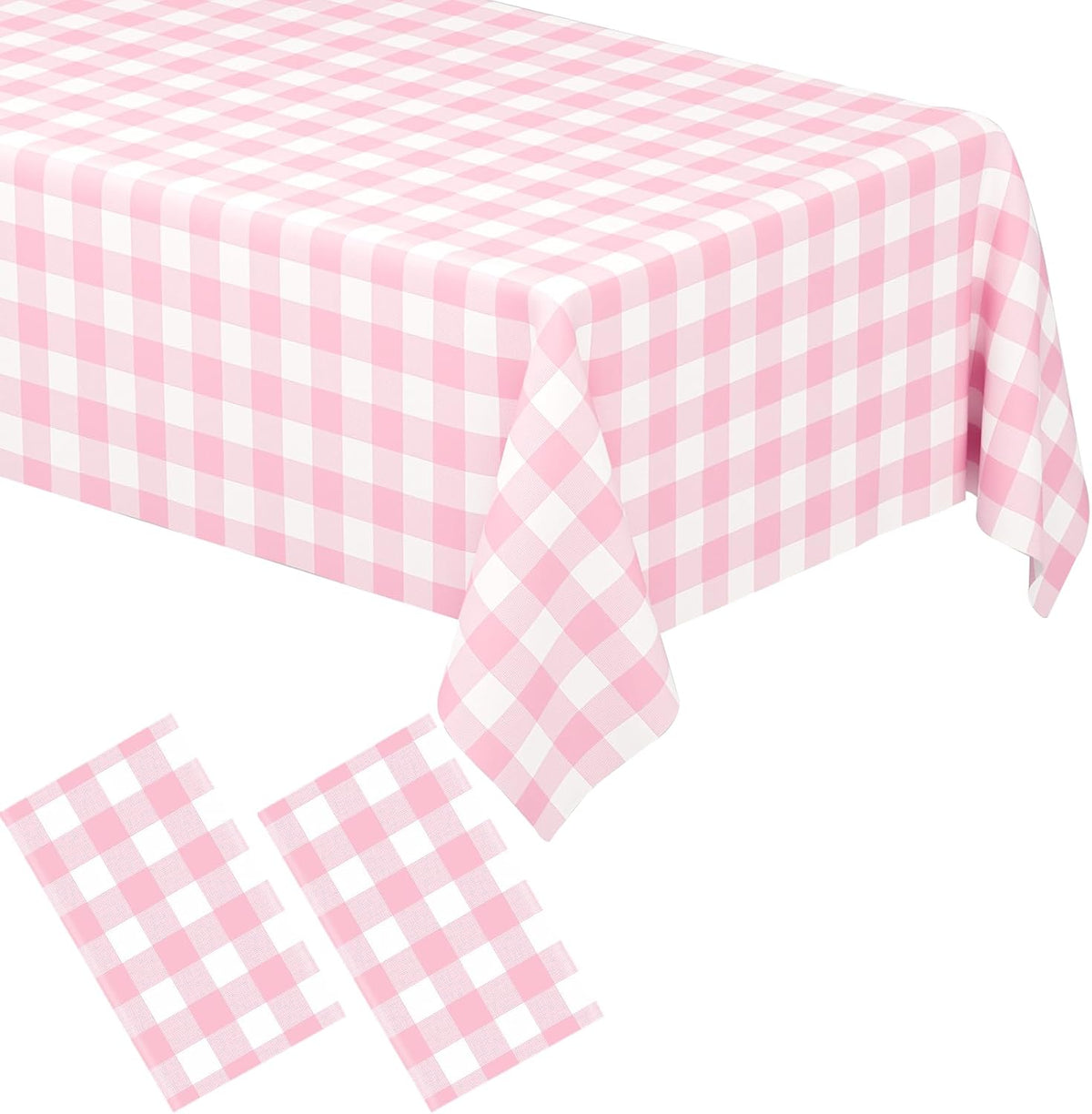 2 Pack Pink Gingham Tablecloth Rectangular Pink and White Checkered Tablecloths Disposable Plastic Pink Plaid Table Cover for Parties, Outdoor Picnic, Birthday, Wedding, Camping 54 × 108 Inch