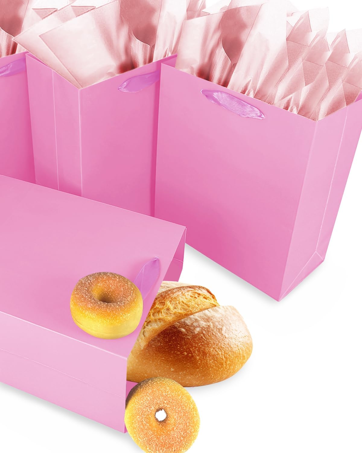 10PCS Pink Mini Gift Bags with Tissue Paper Handles 6.3"x4.7"x2.4" Small Size Present Party Favor Bags（Tissue Paper ）