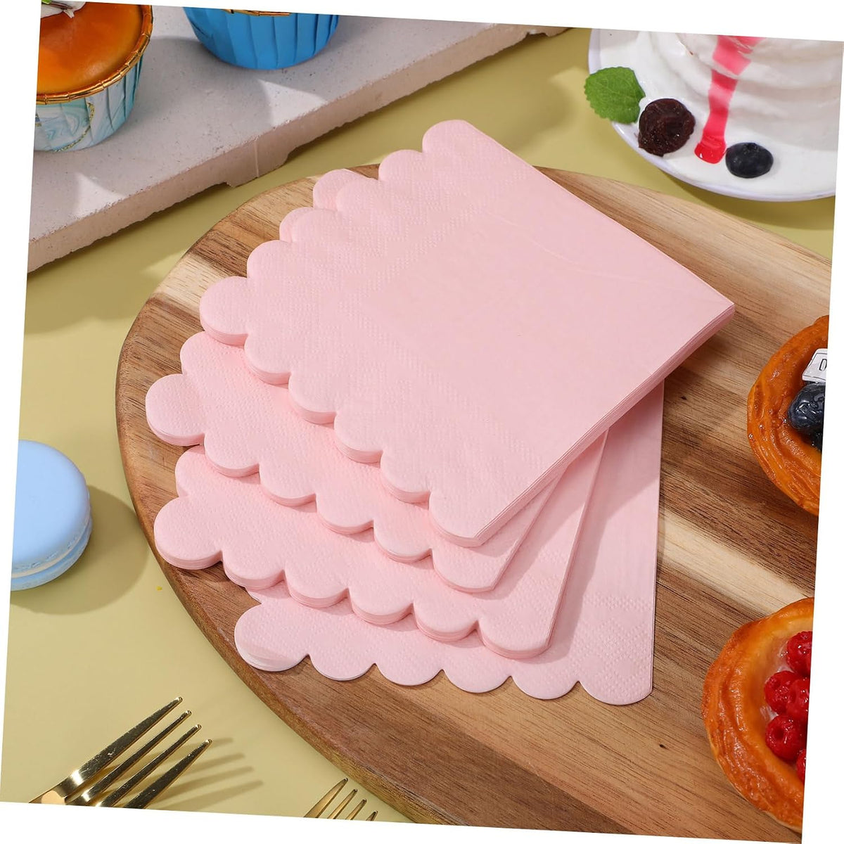 Luxshiny 150pcs Pink Scalloped Edges Lunch Napkins Bulk Neutral Disposable Paper Napkins for Wedding Birthday Party Supplies