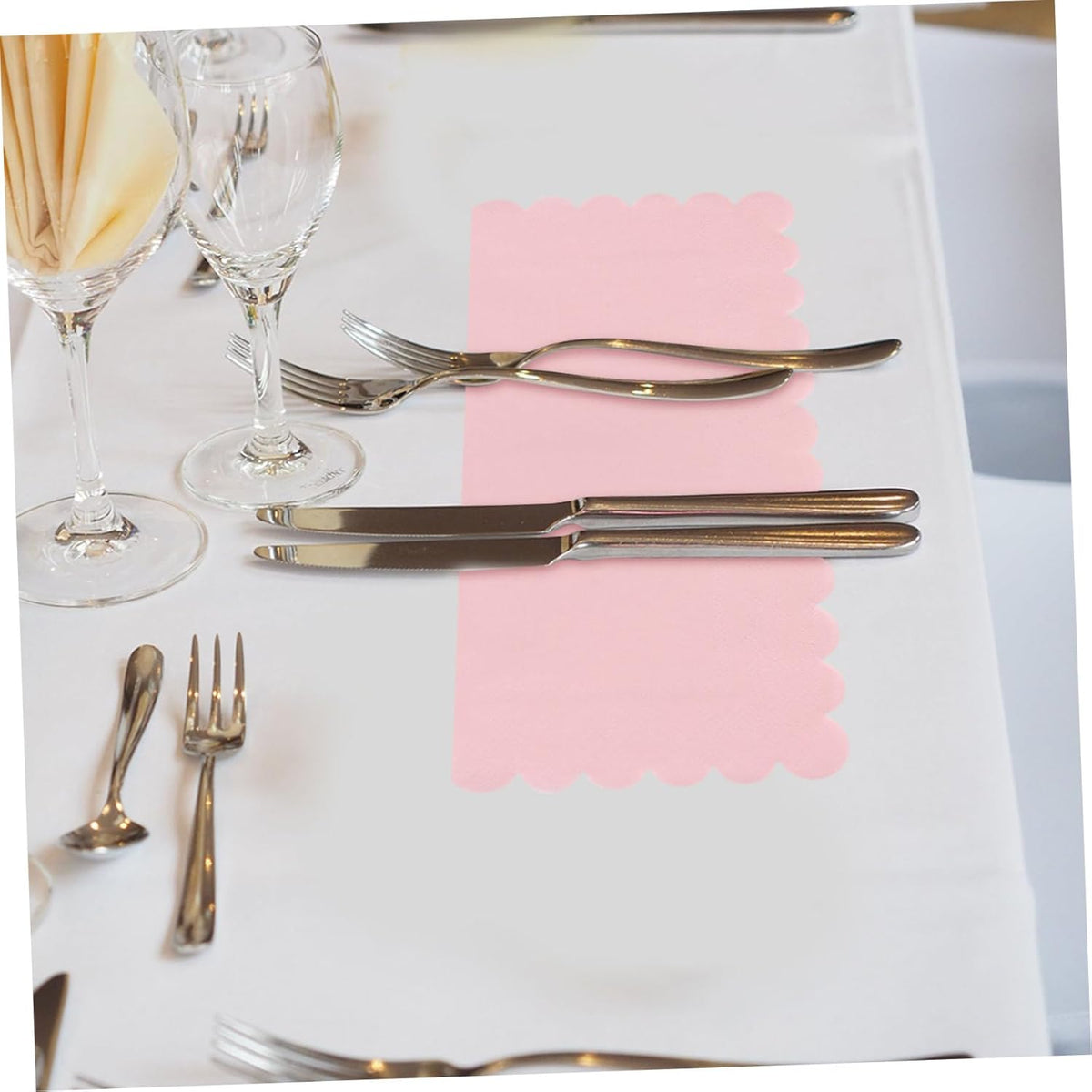 Luxshiny 150pcs Pink Scalloped Edges Lunch Napkins Bulk Neutral Disposable Paper Napkins for Wedding Birthday Party Supplies