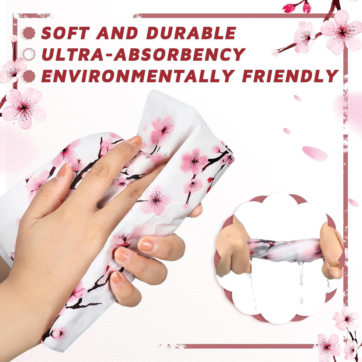 Spiareal 200 Pcs Disposable Paper Hand Towels, Pink Cherry Blossom Decorative Guest Napkins, Floral Paper Napkins for Bathroom, Wedding, Party, Bridal Shower, Birthday, Dinner