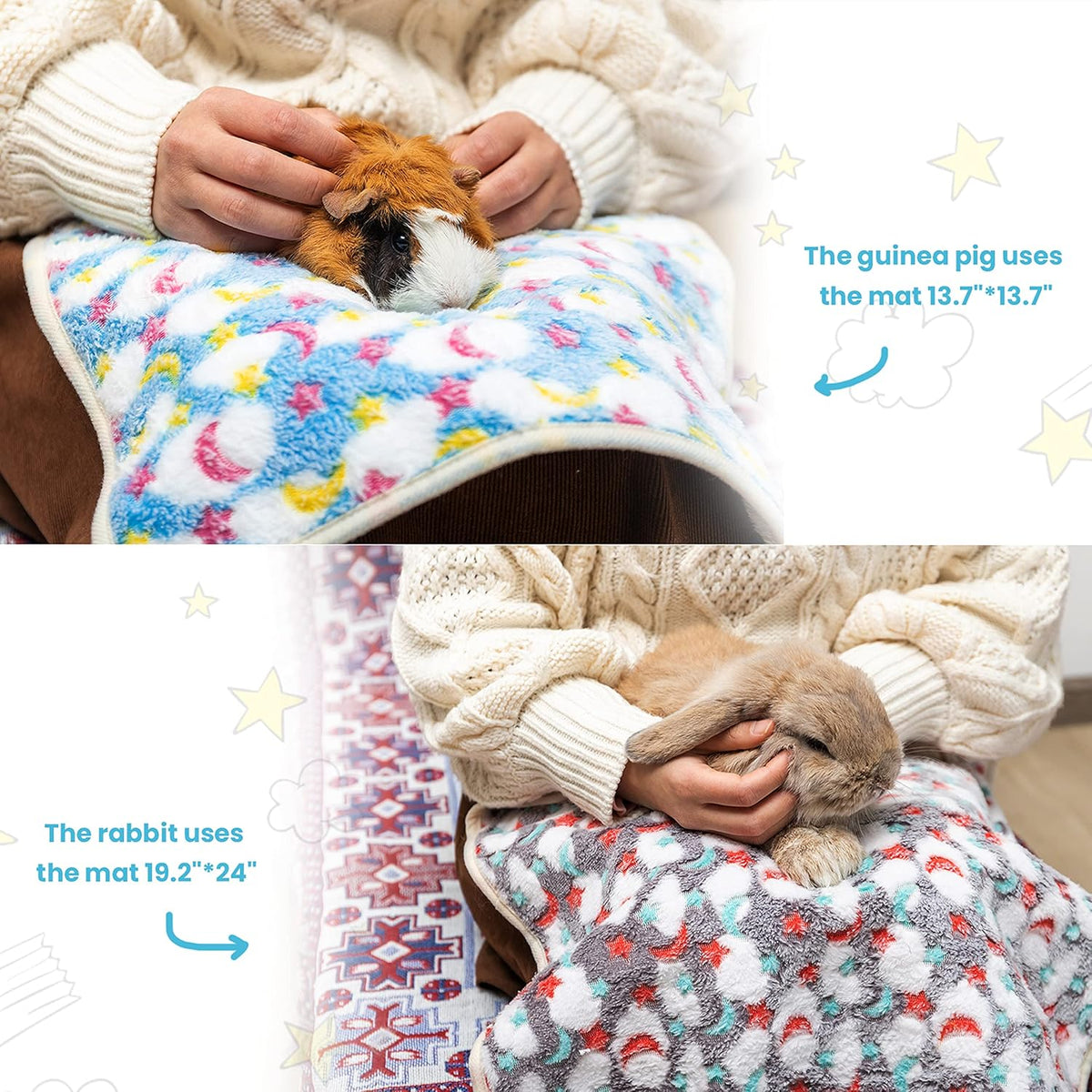 CUSOZWO Guinea Pig Bedding Mat - 3 Pack Waterproof Washable Rat Cage Liner Bedding Accessories Soft Fleece Blankets for Rat, Rabbit, Chinchilla, Hedgehog, Ferret, Hamster, Small Animals