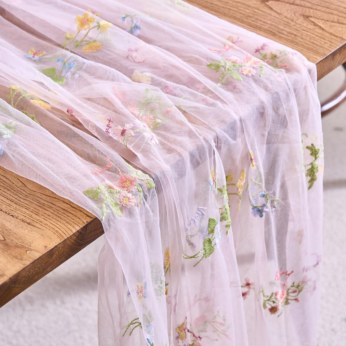 2 Packs Embroidery Lace Fall Table Runner 10ft Floral Garden Seasonal Tulle Table Runner Holiday Kitchen Dining Table Decoration for Wedding Party Baby Shower Birthday (Pink,30"x120")