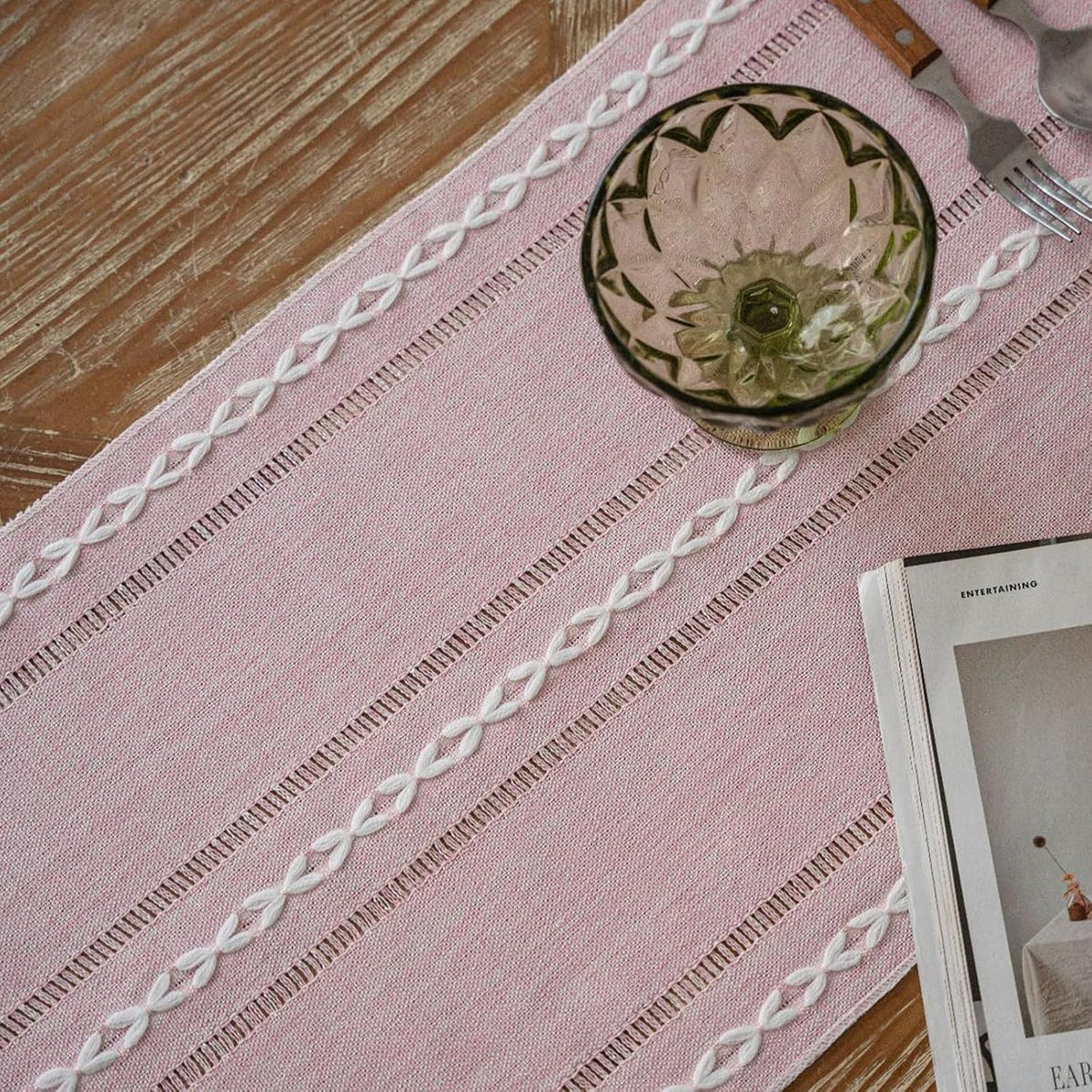 Pink Table Runner 72 Inches Long with Tassels - Gifts for Women, Birthday Table Decorations Linen Runners for Wedding Party Baby Shower Decor (Pink, 12"×72")