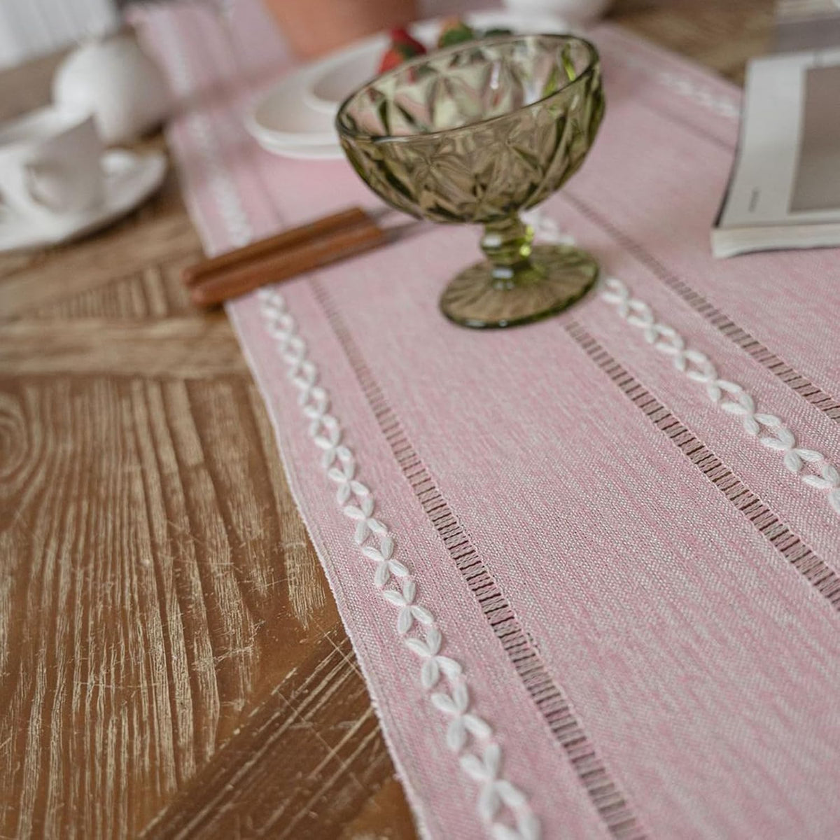 Pink Table Runner 72 Inches Long with Tassels - Gifts for Women, Birthday Table Decorations Linen Runners for Wedding Party Baby Shower Decor (Pink, 12"×72")