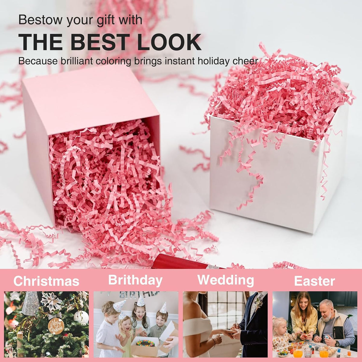 2LB Crinkle Paper Shred Filler for Gift Box Bag and Basket On Mother's Day(Pink)
