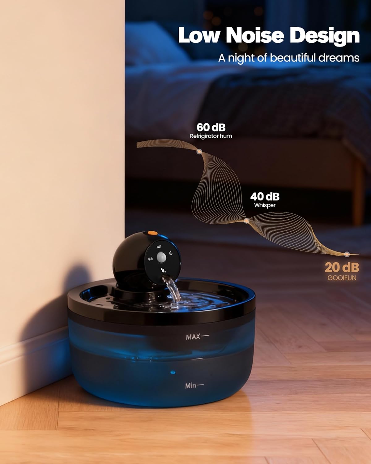 Cat Water Fountain Wireless Cordless: Cat Fountain for Drinking Battery Operated - 88oz/2.6L Black Pet Water Fountain Rechargeable - Quiet Cats Water Bowl Dispenser with Motion Sensor - Small Animals