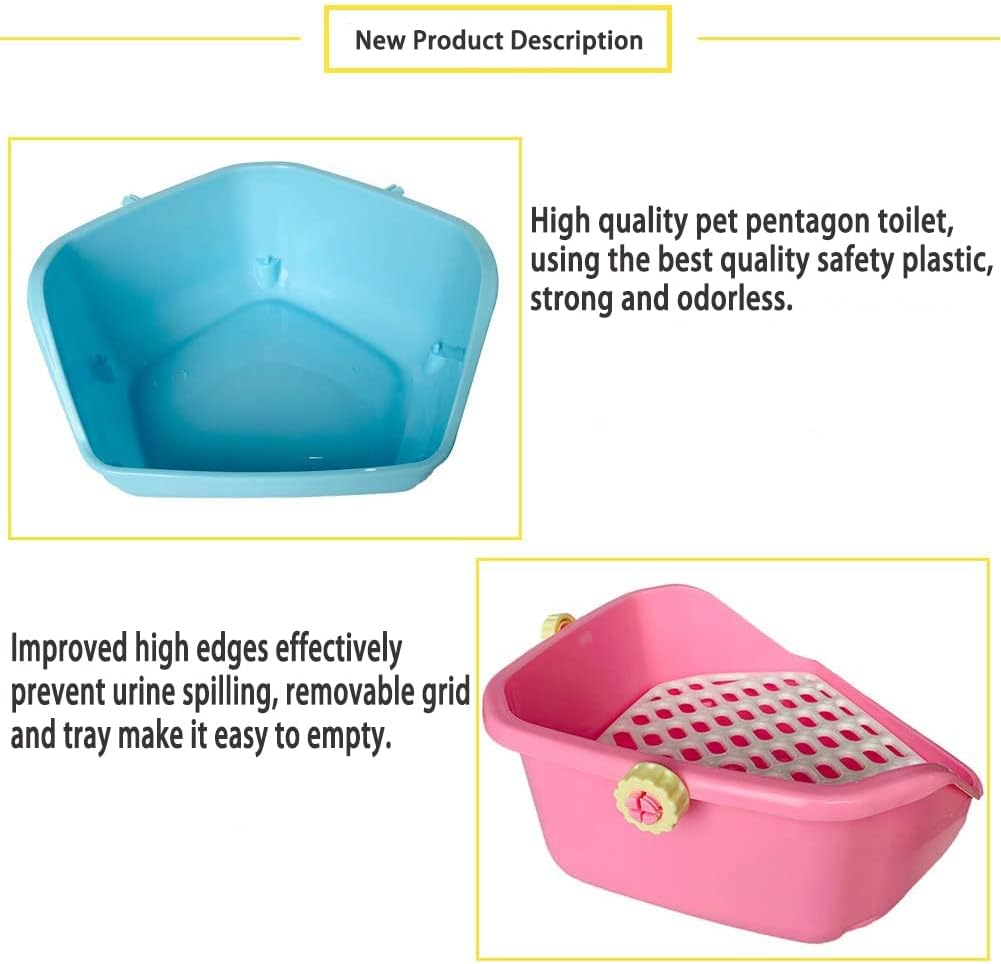 kathson Rabbit Litter Box Pet Toilet Cage Box Potty Trainer Corner with Small Animal Cage Cleaner Broom Brush Dustpan for Bunny Chinchilla Guinea Pig Ferret (Pink)