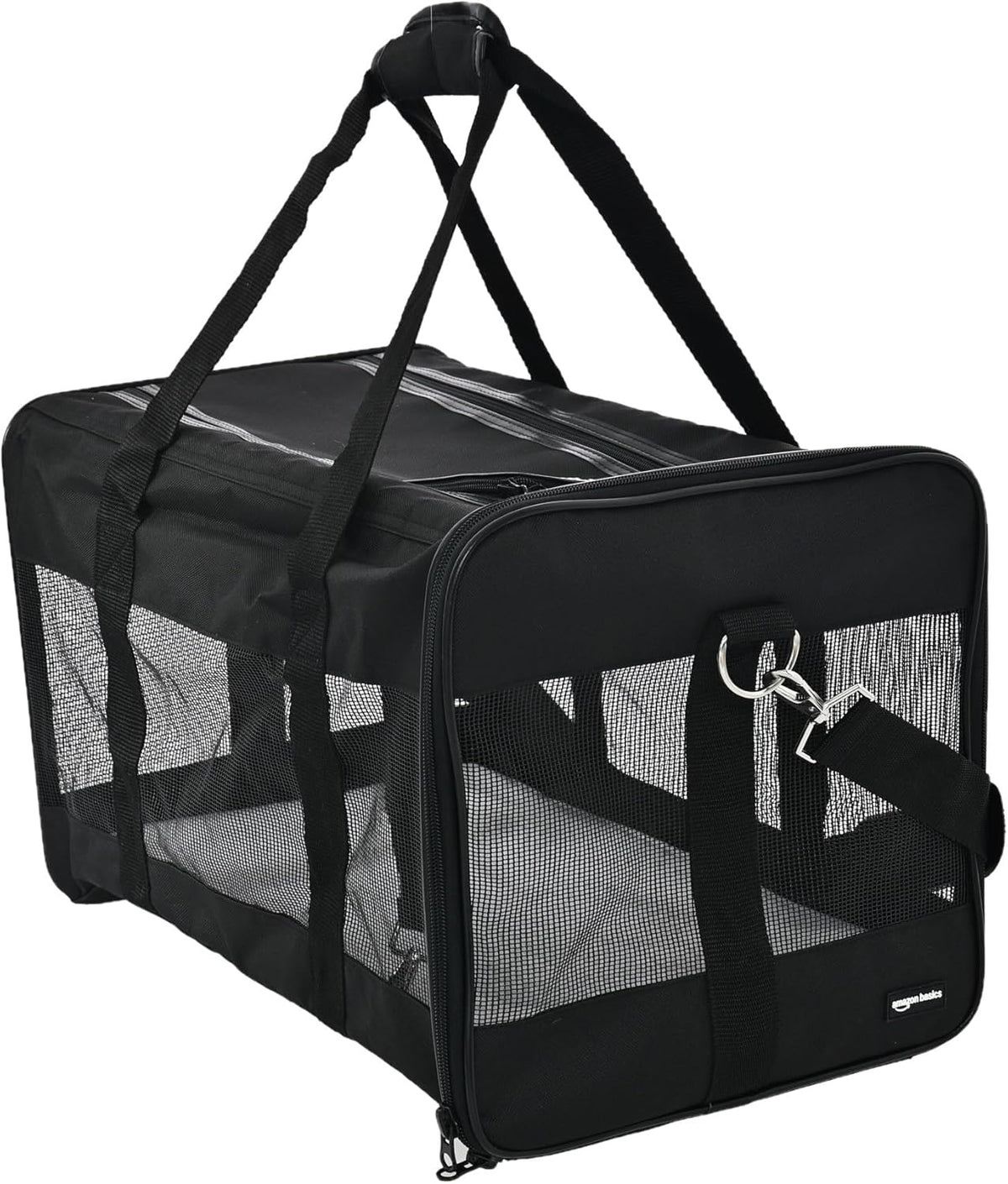 Amazon Basics Airline Approved Soft-Sided Mesh Pet Travel Carrier with Shoulder Strap, Portable, Washable Removable Fleece Pad for Dog, Cat, up to 16 pounds, 16.5" L x 10.6" W x 11" H, Black