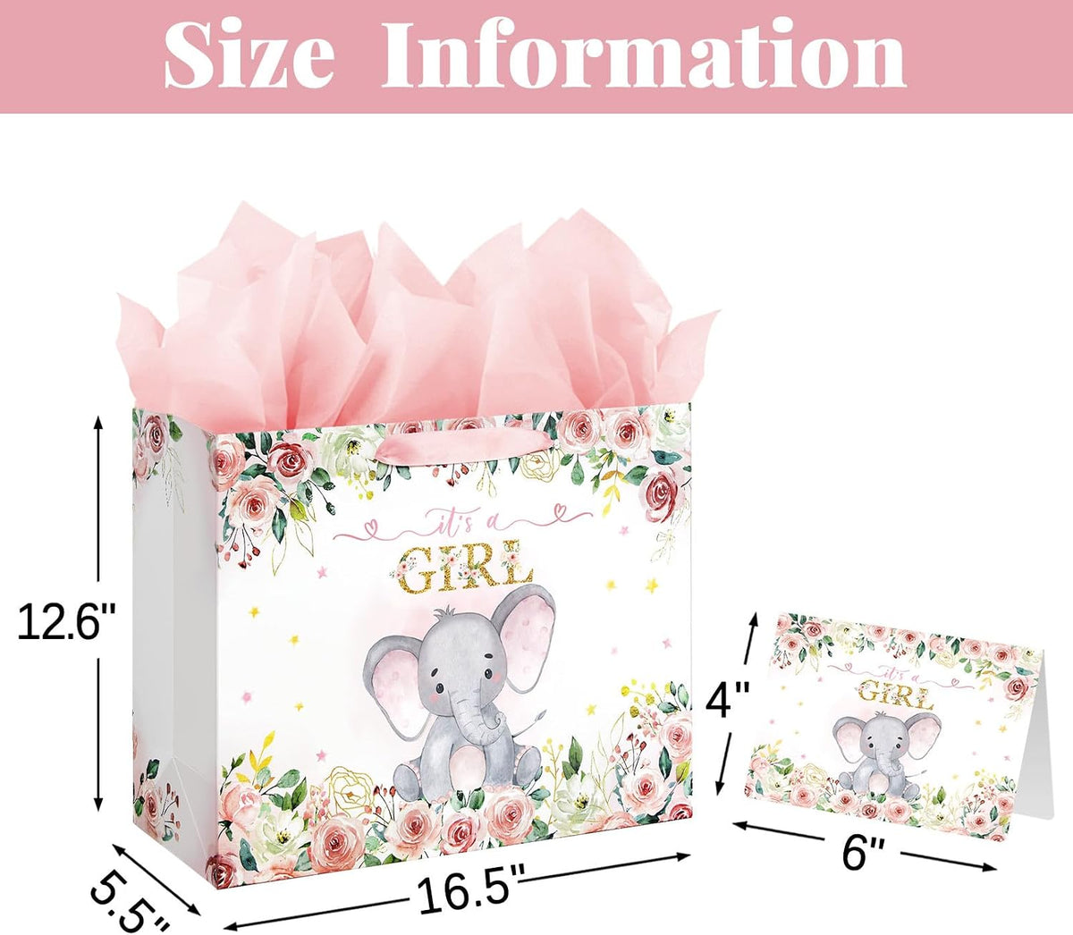 16.5 Inch Extra Large Baby Girl Gift Bag for Baby Shower