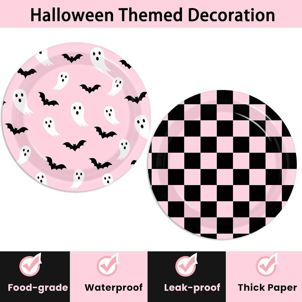 Halloween Paper Plates and Napkins - Pink Halloween Decor Tableware Set Ghost Bat Party Plates Napkins for halloween Birthday,Baby Shower Party Supplies Serves 24