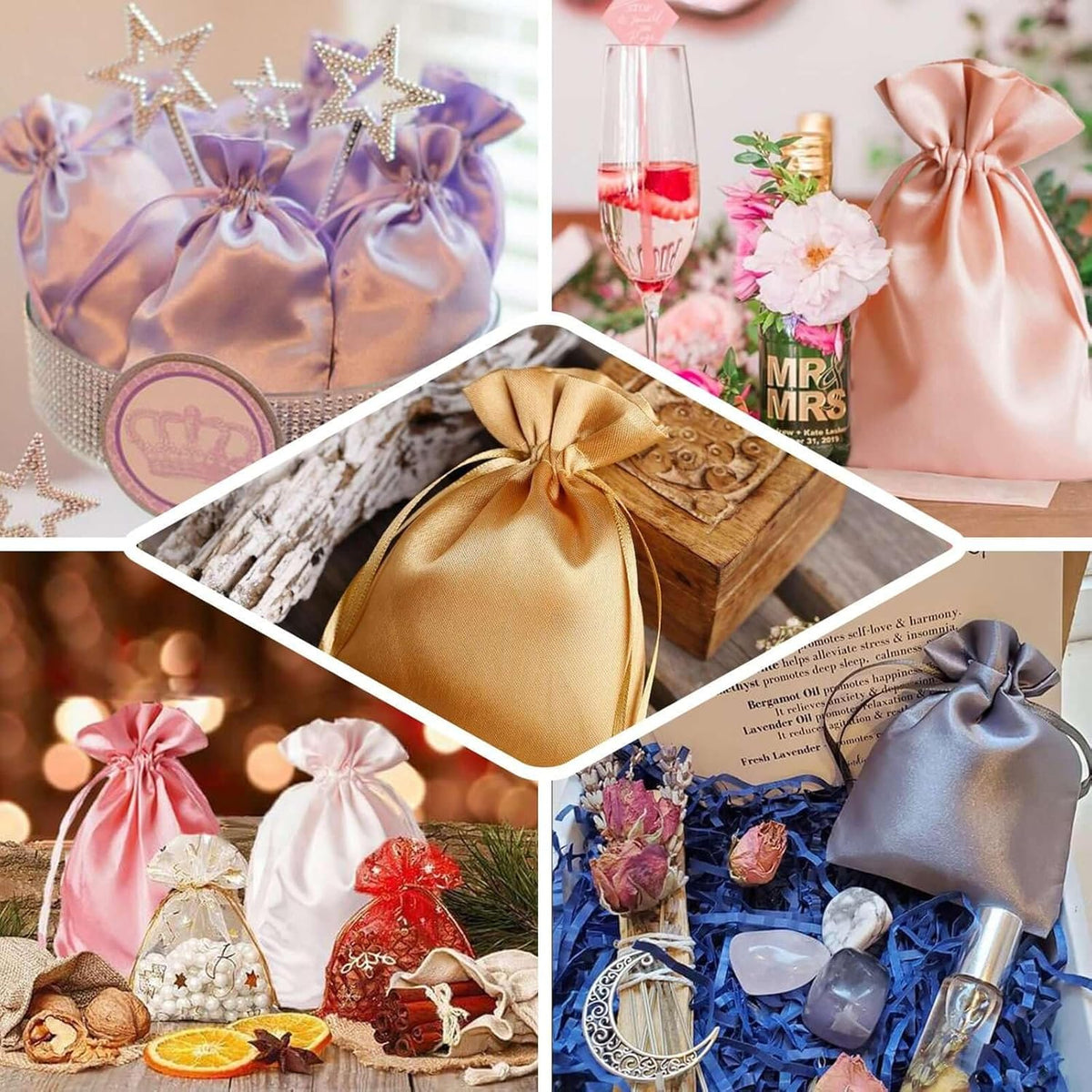 Efavormart 60 Pack Peach Satin Drawstring Wedding Party Favor Gift Bags 5"x7"